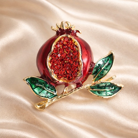 Anthropologie Jewelry - Red Pomegranate Gold Crystal Brooch